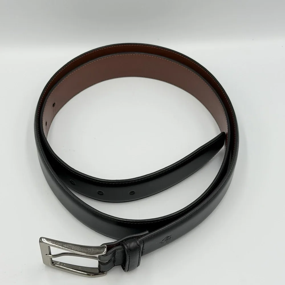 Penguin Black Genuine Leather Belt 42/105 Silver Buckle Dress Minimalist‎ Norm